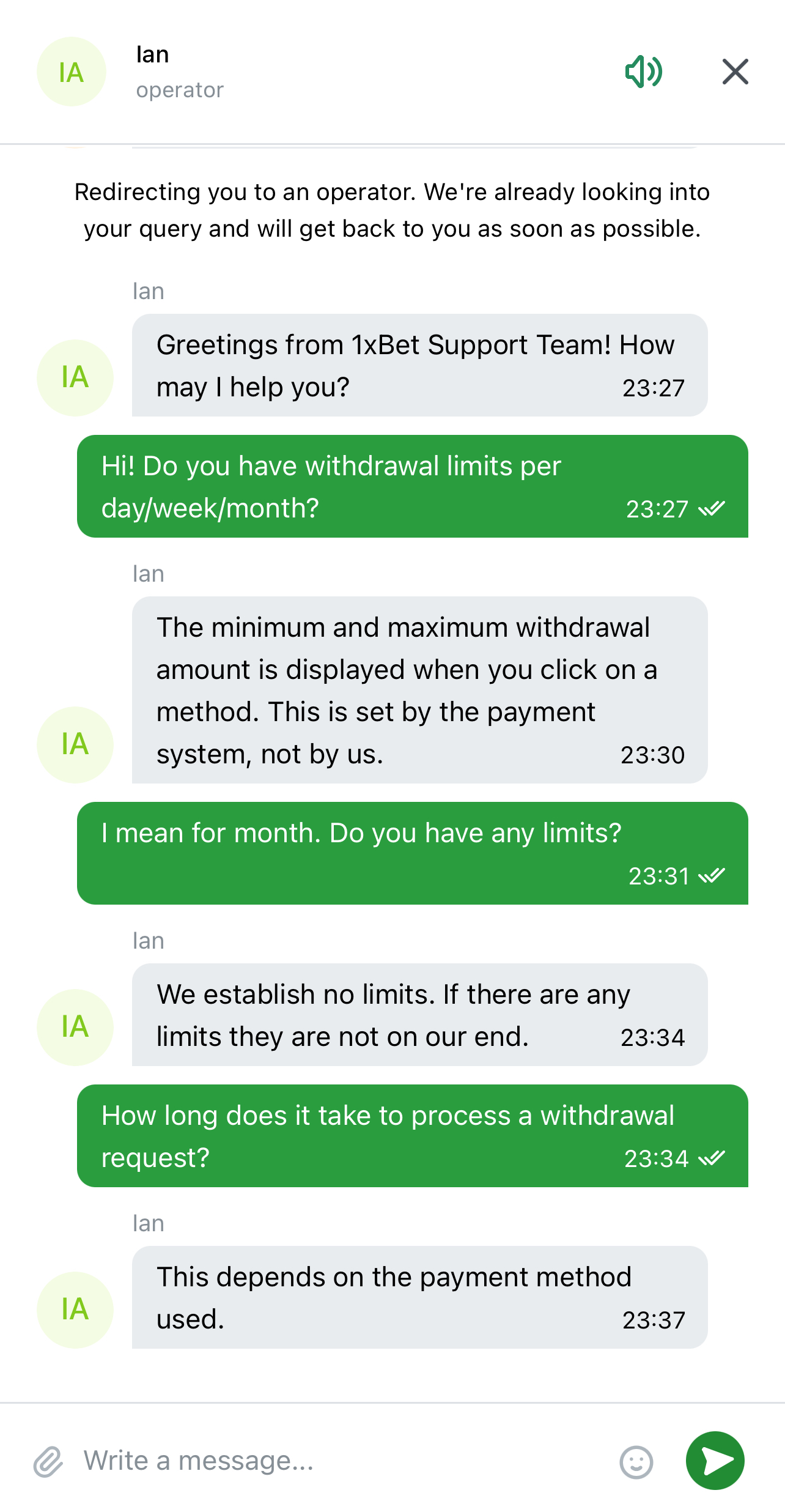 1xBet 客户支持 2