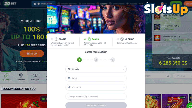 20bet 赌场登录第二步
