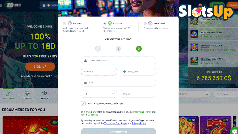 20bet 赌场登录第四步