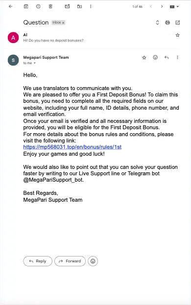 MegaPari 电子邮件